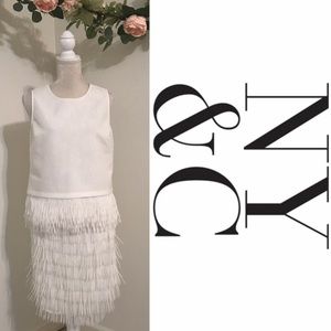 NEW YORK & CO // Two Piece Ivory Fringe Dress Set